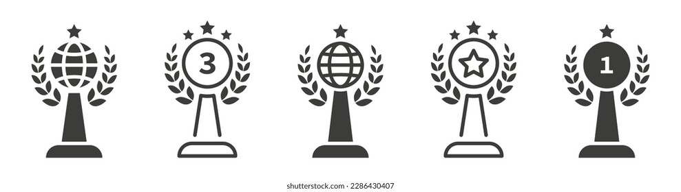 Trophy award icon set. Victory cup. Trophy reward. Vector isolated illustration.