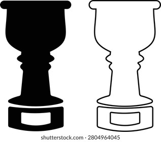 Trophy award icon set with winner cup, medal, champion symbols and achievement reward elements, success and competition icons in solid and outline style vector isolated on transparent background