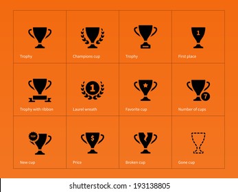 Trophy award icons on orange background. Vector illustration.