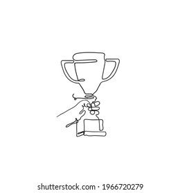 trophy award illustration in continuous line art style vector isolated