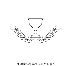 Trophy with award laurel wreath. Leaves victory frame. Floral branch border. Champion winner branch logo. Vector illustration isolated on white background.