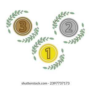 Trophy with award laurel wreath. Leaves victory frame. Floral branch border. Champion winner branch logo. Vector illustration isolated on white background.