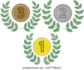 Trophy with award laurel wreath. Leaves victory frame. Floral branch border. Champion winner branch logo. Vector illustration isolated on white background.