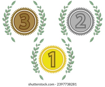 Trophy with award laurel wreath. Leaves victory frame. Floral branch border. Champion winner branch logo. Vector illustration isolated on white background.