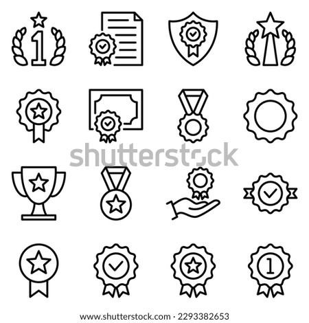 Trophy and award line icons set. winner, graduation, certificate, quality, legal, satisfaction, medal, academic, victory, win	