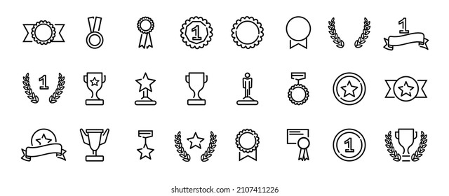 Trophy and award line icons. Winner, victory cup set icon