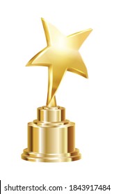 Trophy Award Realistic Composition With Isolated Image Of Star Shaped Cup Award On Pedestal Vector Illustration