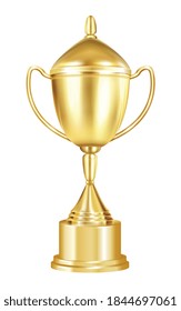Trophy award realistic composition with isolated image of cup shaped award with pedestal handles and closing cap vector illustration