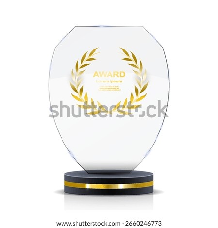 Trophy award set with elegant glass and crystal shapes. Includes clear transparent PNGs for winning ceremony, best team medal, top performance prize or business honor recognition.