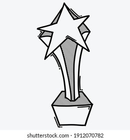 Trophy Award Star Doodle Vector Icon. Drawing Sketch Illustration Hand Drawn Line.