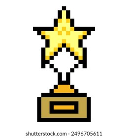 Trophy award with stars in pixel art style