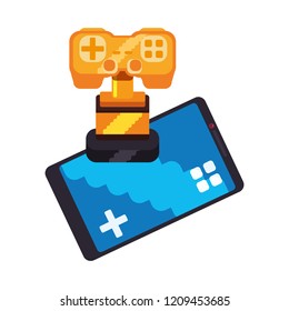trophy award with video game control and smartphone