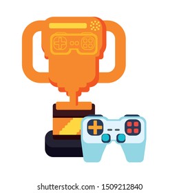 trophy award with video game control vector illustration