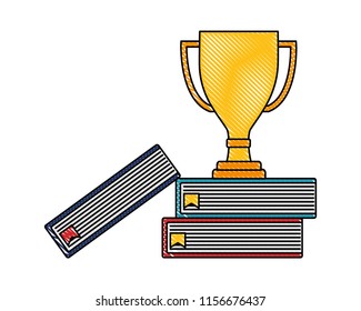 trophy award winner on books top color drawing