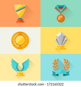 Trophy and awards in flat design style.