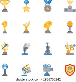 Trophy und Awards flache Symbol Farbe Satz 1 mit weißem Hintergrund.