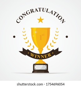 Trophy and awards golden badges and labels collection with congratulation letter. Winner solid trophy icon symbol in flat style. Vector illustration EPS.8 EPS.10