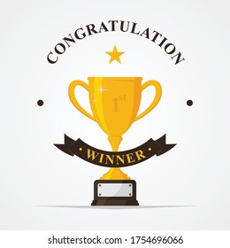 Trophy and awards golden badges and labels collection with congratulation letter. Winner solid trophy icon symbol in flat style. Vector illustration EPS.8 EPS.10