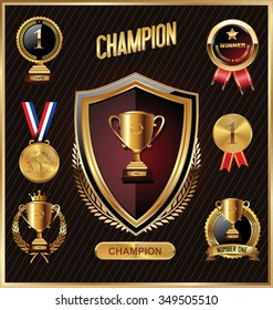 Trophy and awards golden badges and labels collection