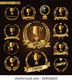 Trophy and awards golden badges and labels collection