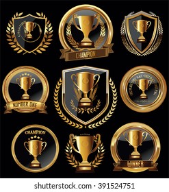 Trophy and awards golden badges and labels collection