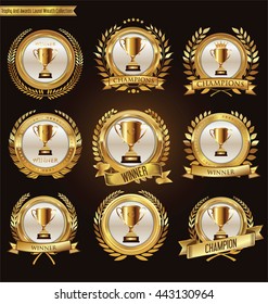 Trophy and awards golden badges and labels collection