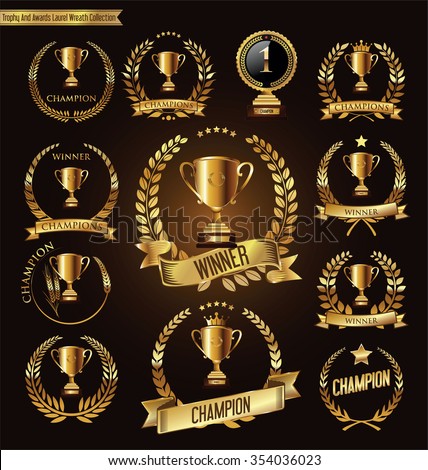 Trophy and awards golden badges and labels collection