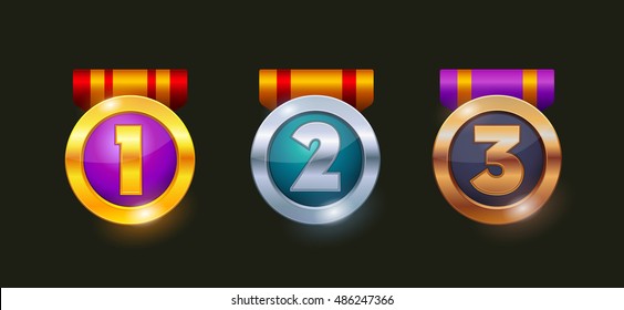 Trophy and Awards icon design for game, ui, banner, design for app, interface, game development, playing cards, slots and roulette. 1,2,3 place icon. Winner icon. Medal icon.