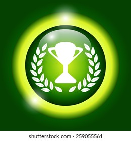 Trophy and awards icon on green background. 