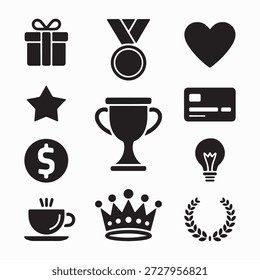 Trophy und Auszeichnungen Icon Set mit Tassen Gläser und Getränke