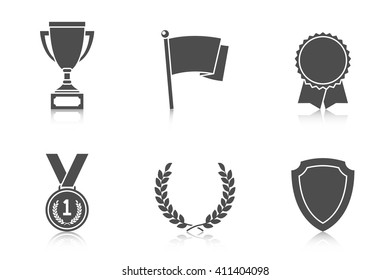 Trophy and awards icons in flat design style