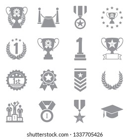 Trophy And Awards Icons. Gray Flat Design. Vector Illustration. 