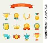 Trophy and awards icons set.