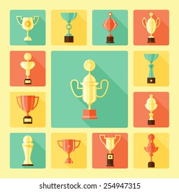 Trophy and awards icons set.