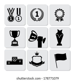 Trophy and Awards icons set, Flat design Vector illustration