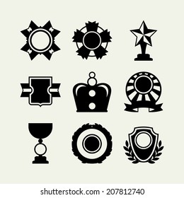 Trophy and awards icons set in flat design style.