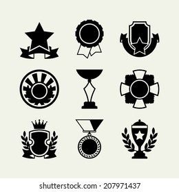 Trophy and awards icons set in flat design style.