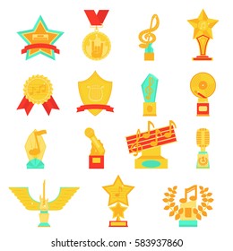 Trophy awards icons set flat vector illustration.