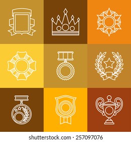 Trophy and awards icons set in linear design style.