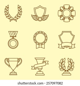 Trophy and awards icons set in linear design style.