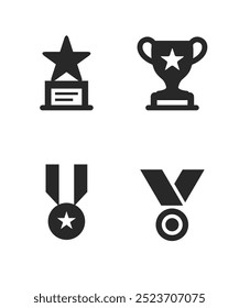 Ícones de troféus e prêmios definem ilustração de estoque. Vetor preto troféu e prêmios ícones definidos no fundo branco