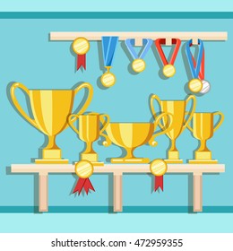 Trophy and awards icons set. trophy victory prize cup achievement and champion win competition. Sports awards 