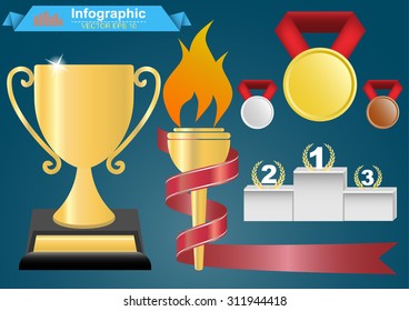 Trophy and awards icons set.Colorful vector illustration.