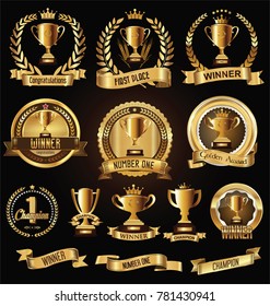 Trophy and awards laurel wreath golden collection