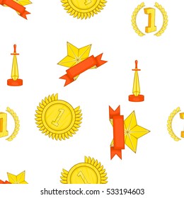 Trophy and awards pattern. Cartoon illustration of trophy and awards vector pattern for web