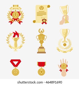 Juego de íconos de trofeos y premios. Ilustración vectorial.