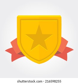 Trophy and awards shield in flat design style