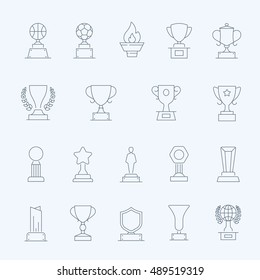 Trophy Awards vector thin outline stroke icons set