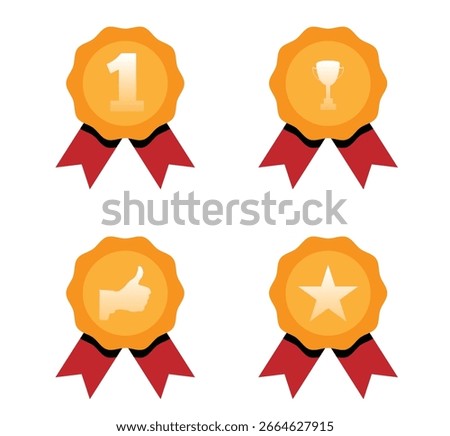 Trophy Badge Medallion with Different Achievement Symbols Set. Graphic design elements and resources vector art