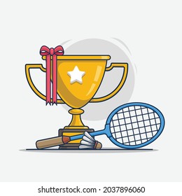 trophy with badminton sport icon illustration